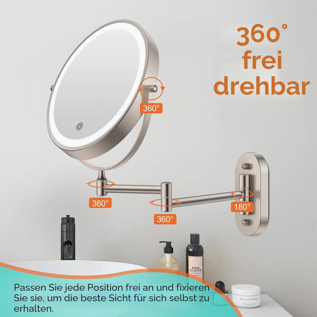 USB Wiederaufladbarer Schminkspiegel mit Licht, Doppelseitiger Schminkspiegel mit 1X/10X Vergrösseru