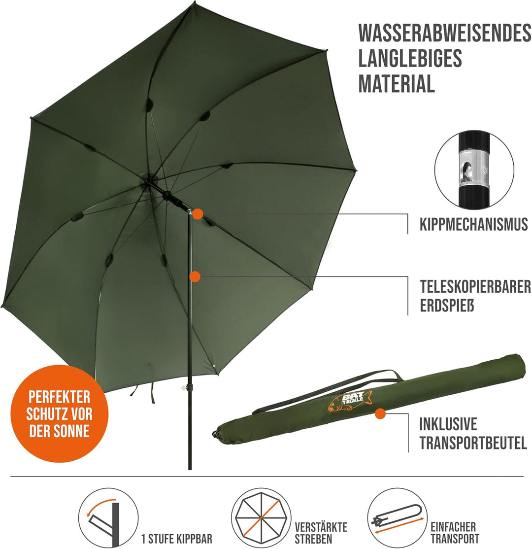 BAT Tackle Angelschirm mit Seitenwand | Inkl. Heringe und Abspannleinen | Schirmzelt | Windschutz |