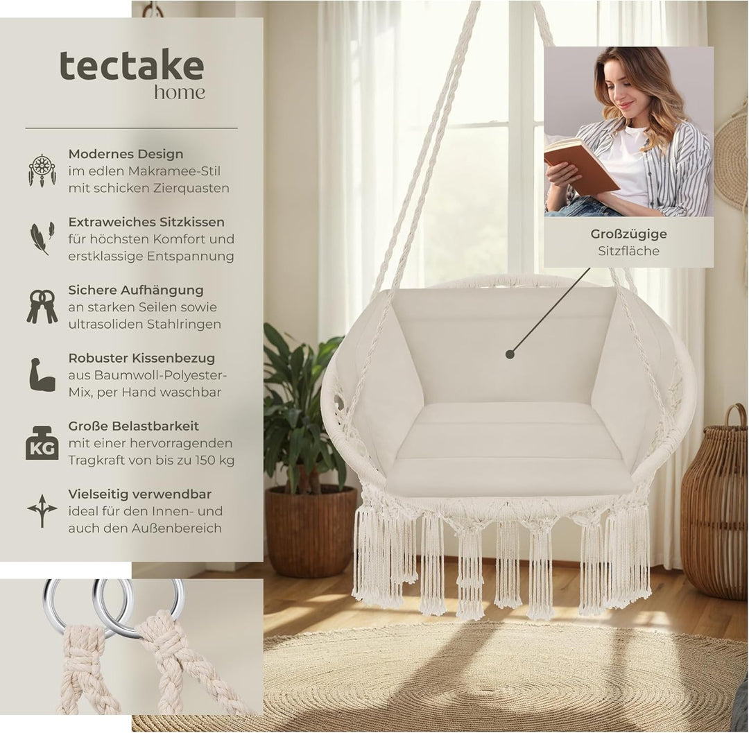 tectake® Indoor und Outdoor Hängesessel, Terrassen und Balkonmöbel, Hängesessel mit Gestell, robuste