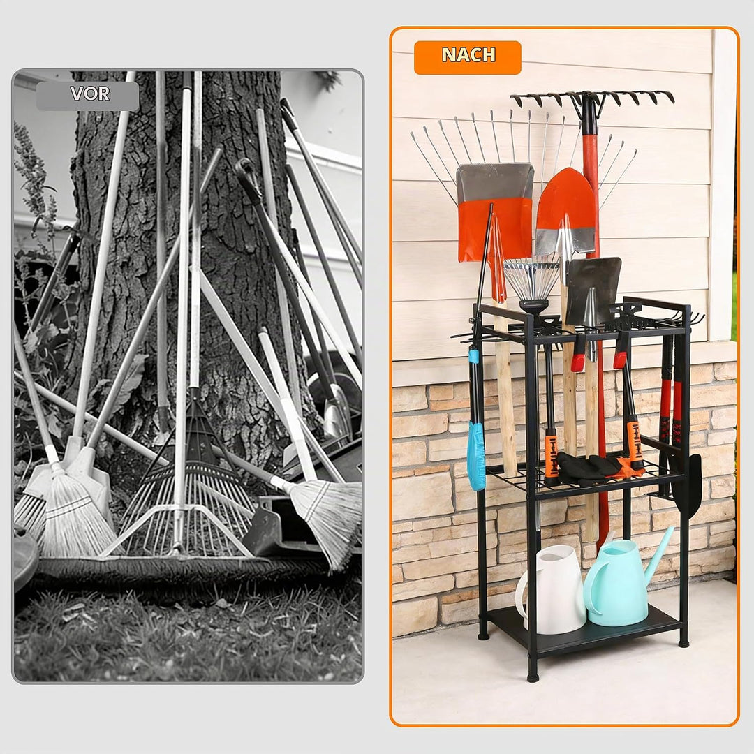 Gartengeräteständer mit 35 Schlitzen &amp; 11 Haken,Schwerlast Kohlenstoffstahl Gartengeräte Organizer,G