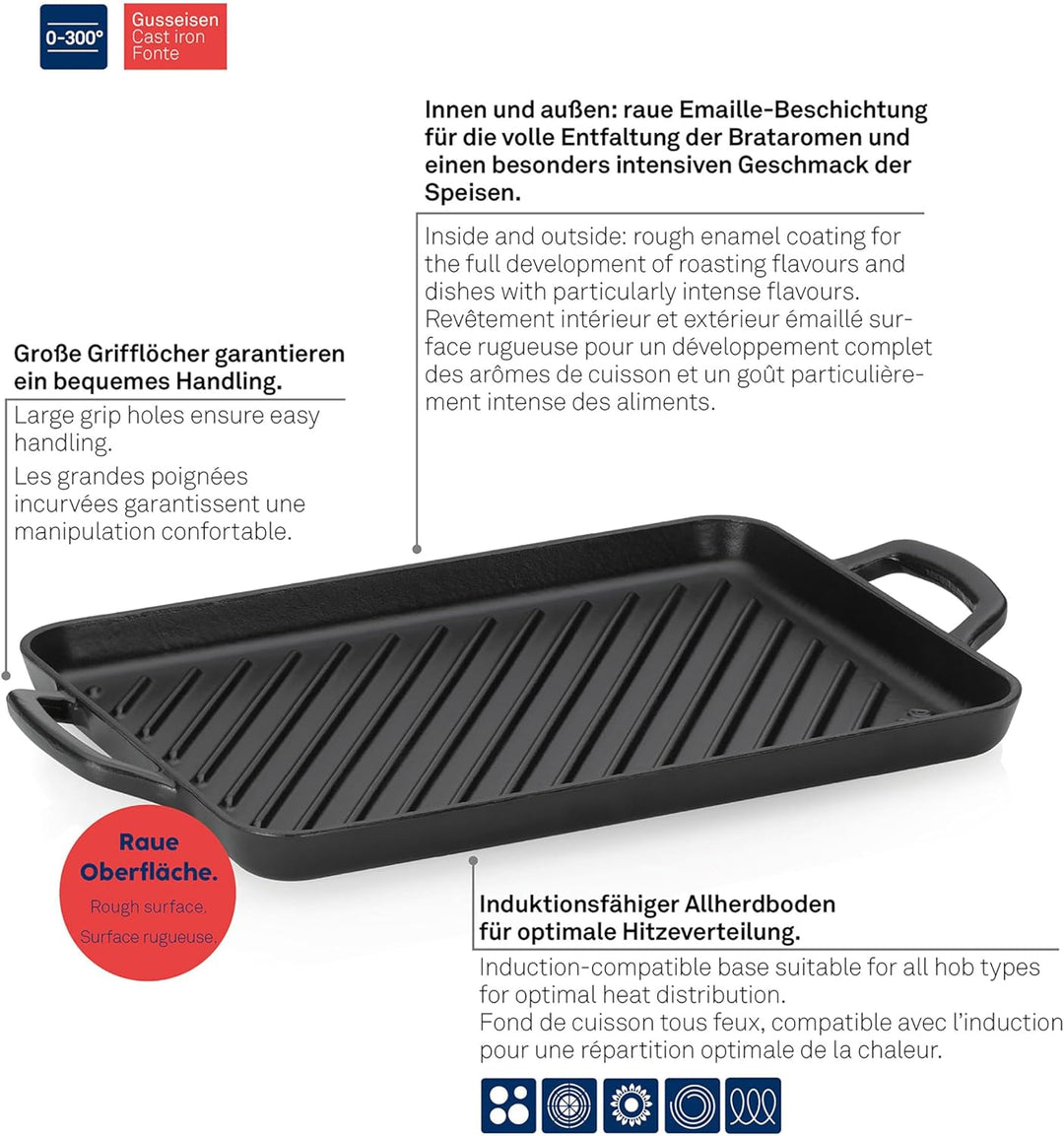 kela Grillplatte Induktion 35 x 25 cm CALIDO, Grillplatte Gusseisen emailliert für den Herd, hitzebe