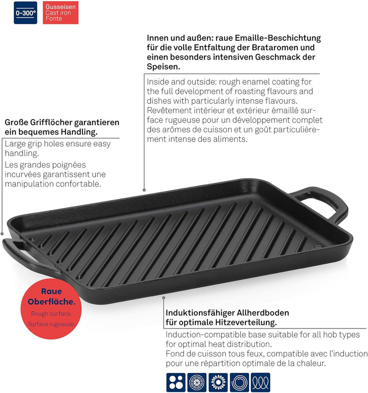 kela Grillplatte Induktion 35 x 25 cm CALIDO, Grillplatte Gusseisen emailliert für den Herd, hitzebe