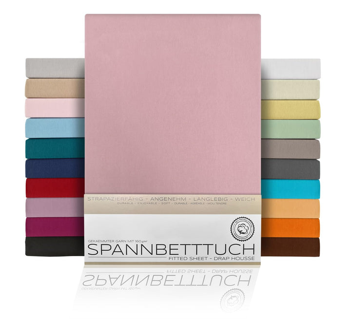 Beautex Spannbettlaken Jersey Baumwolle Standard 90x200x30 cm Altrose | atmungsaktiv, hautfreundlich