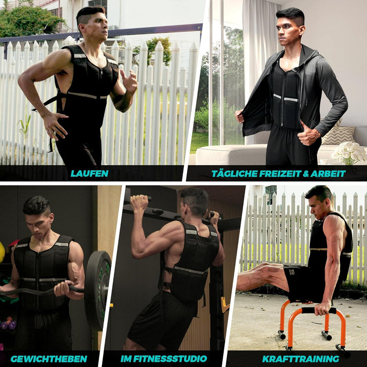 ONETWOFIT Verstellbare Gewichtsweste für Herren 20KG, Weighted Vest zum Wandern mit Reissverschluss/
