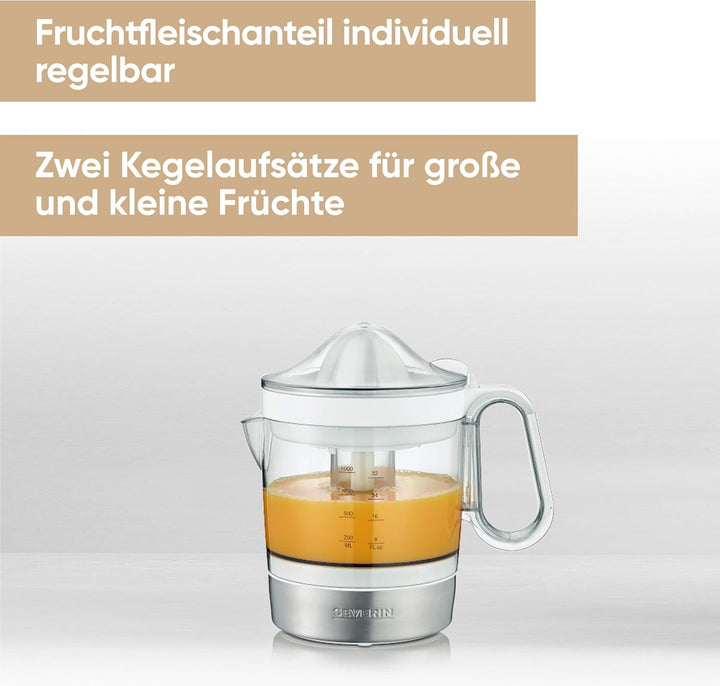 SEVERIN Citruspresse, Mit 2 Presskegeln, 40 W, CP3535, Weiss Weiss-Edelstahl, 40W