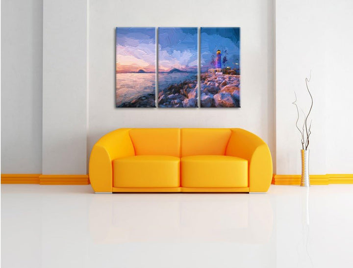 Pixxprint Leuchtturm als Leinwandbild/Grösse: 3 Teilig (120x80) cm/Wandbild/Kunstdruck/fertig bespan