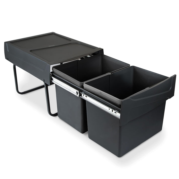 Emuca - Recyclingbehälter für Küche, 2 x 15 L, Bodenbefestigung und Handauszug, Kunststoff, Schwartz
