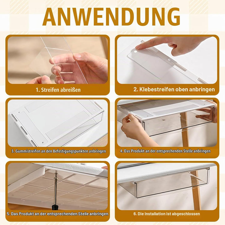 1 Stück Schublade Unter Schreibtisch, 24x21x7cm Selbstklebende Schublade, Unter Schreibtisch Aufbewa