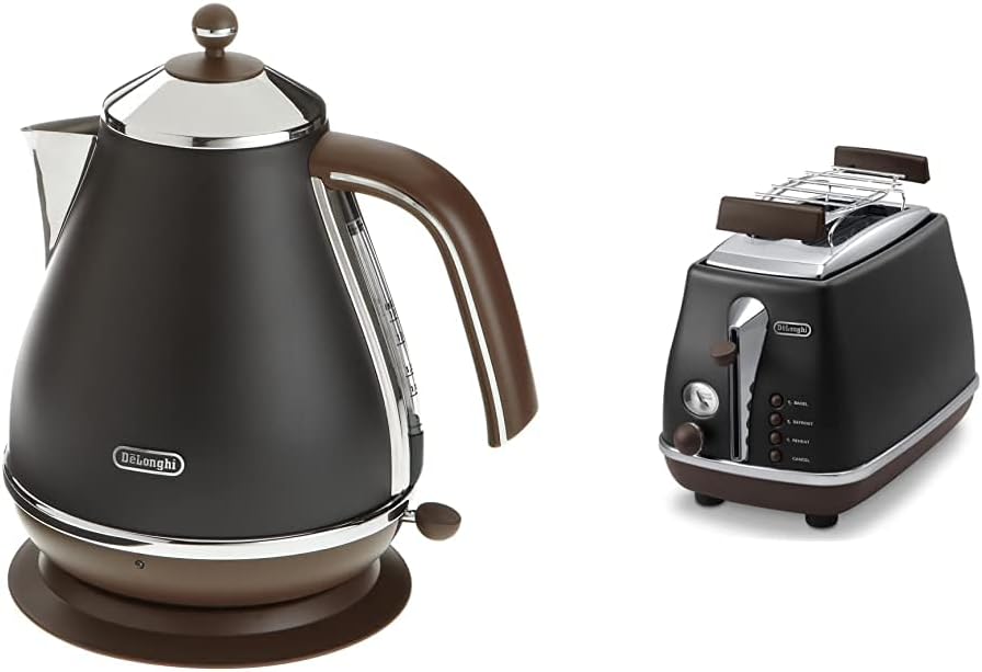 De'Longhi Frühstücksset Icona Vintage - Wasserkocher KBOV2001.BK und Toaster CTOV2103.BK, Schwarz