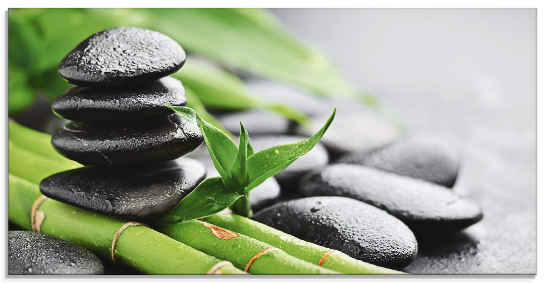 ARTland Glasbilder Wandbild Glas Bild einteilig 100x50 cm Querformat Asien Wellness Zen Steine Lavas