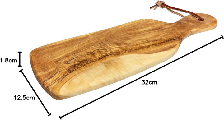 SIKORA Olivenholz Schneidebrett aus traditionellem Holz aus Bethlehem Vesperbrett mit Griff - Länge:
