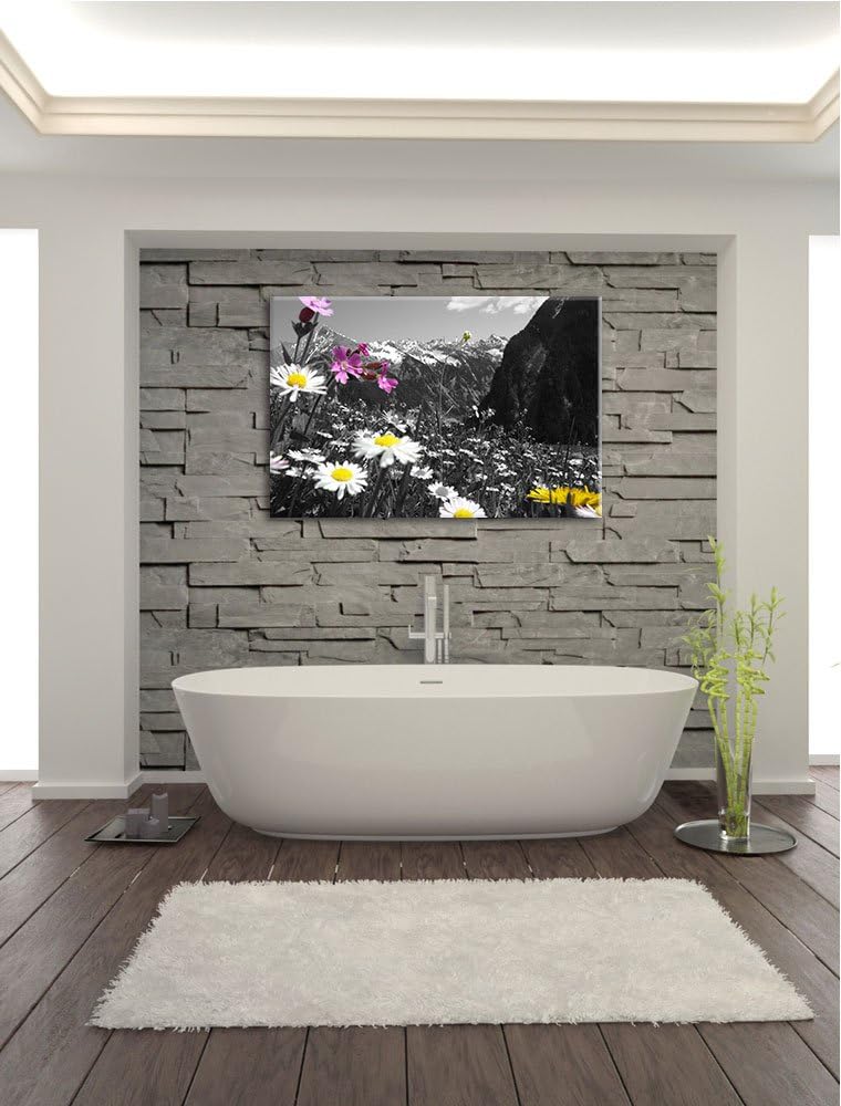 Pixxprint schöne Blumenwiese 100x70cm Leinwandbild Wandbild Kunstdruck, 100x70