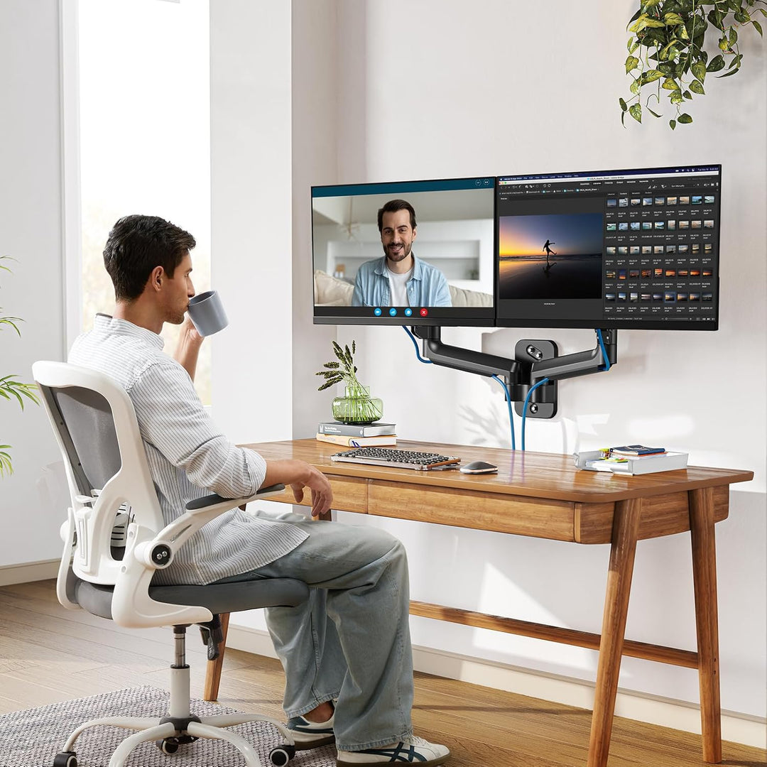 HUANUO Monitor Wandhalterung 2 Monitore, für 17-32 Zoll Bildschirme, Wandhalterung Monitor mit Gasfe