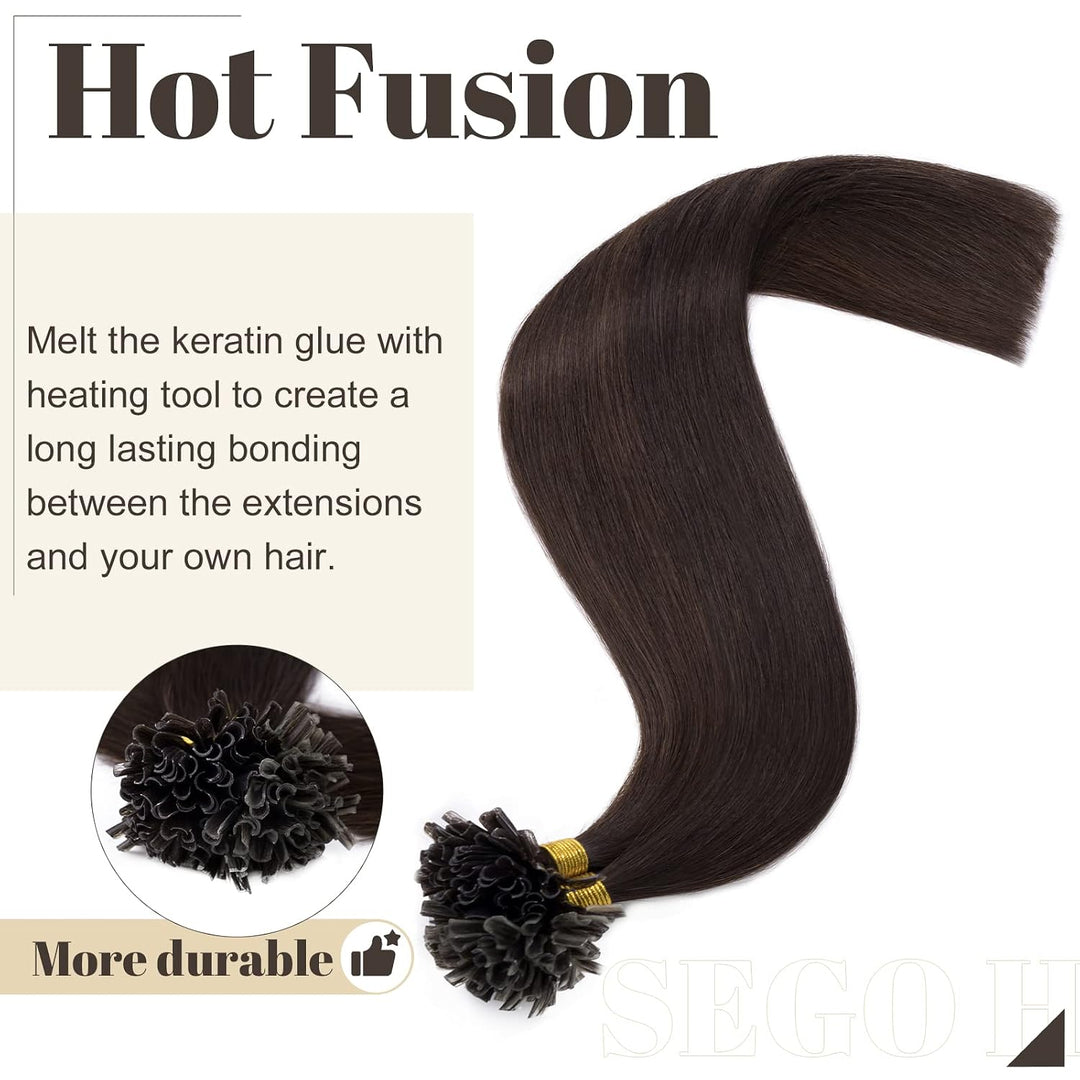 SEGO U Tips Extensions Echthaar Bondings 0.5g/Strähnen Keratin Haarverlängerung Glue 100 Strähnen gl