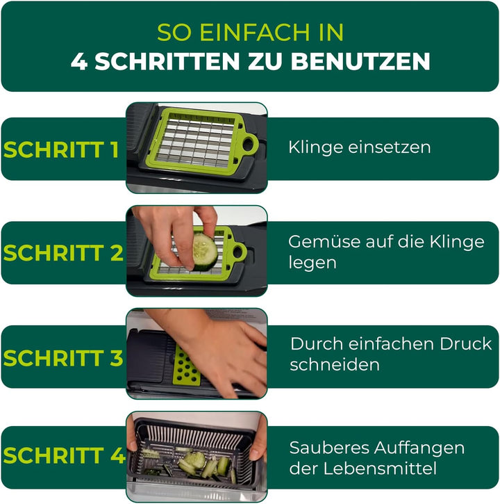 Elyrona - Multifunktion Gemüseschneider & Mandoline – Gemüsehobel mit Auffangbehälter, Würfelschneid