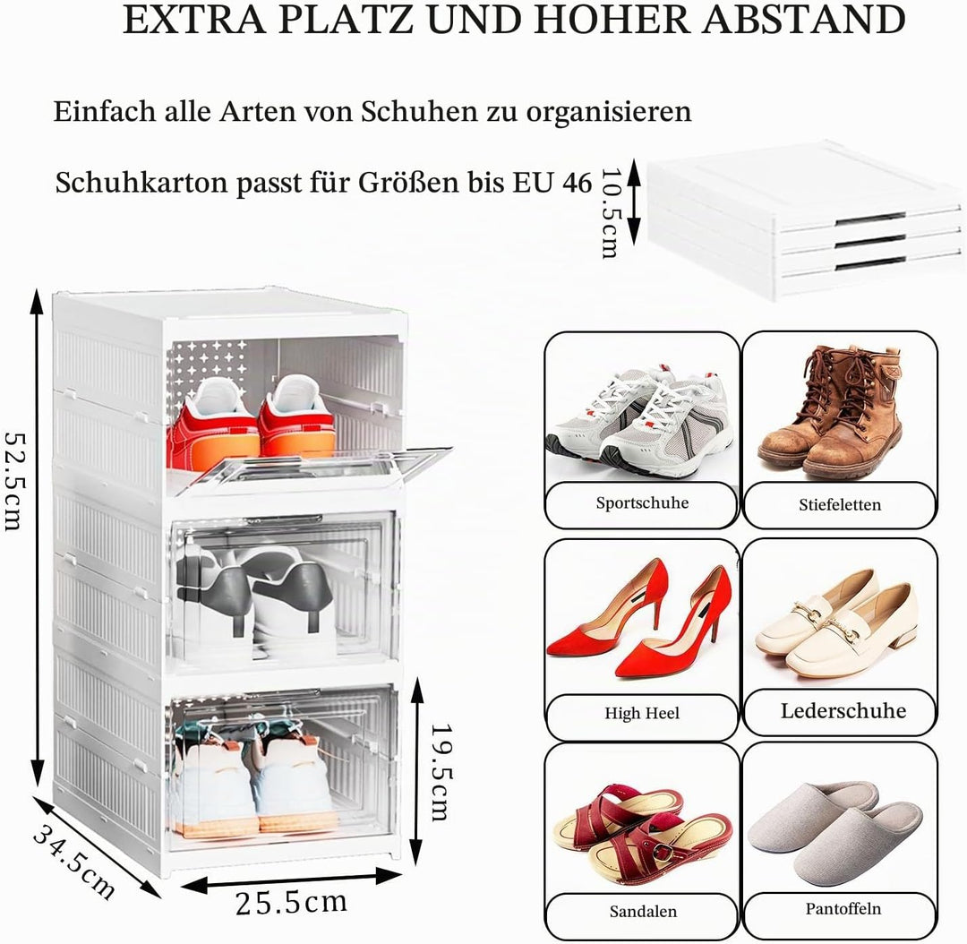 EMHTHME Schuhboxen Stapelbar Transparent mit Deckel, Schuhaufbewahrungsbox, Schuh-Organizer aus Kuns