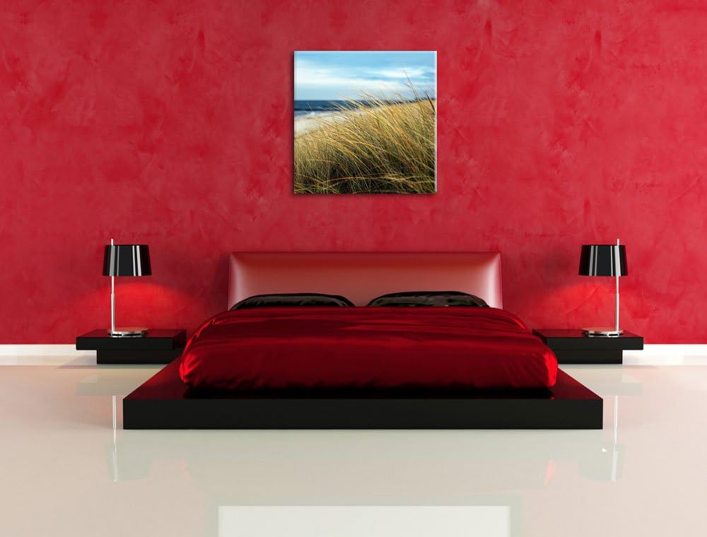Schilf Gras am Ufer, Format: 70x70 auf Leinwand, XXL riesige Bilder fertig gerahmt mit Keilrahmen, K