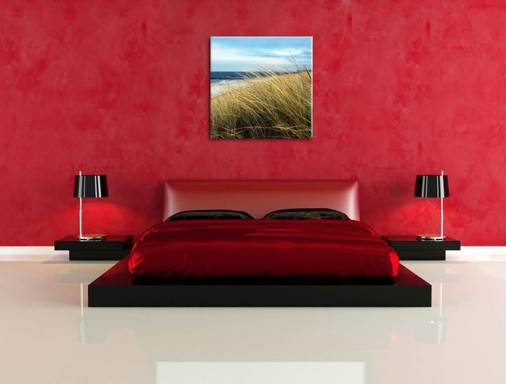 Schilf Gras am Ufer, Format: 70x70 auf Leinwand, XXL riesige Bilder fertig gerahmt mit Keilrahmen, K