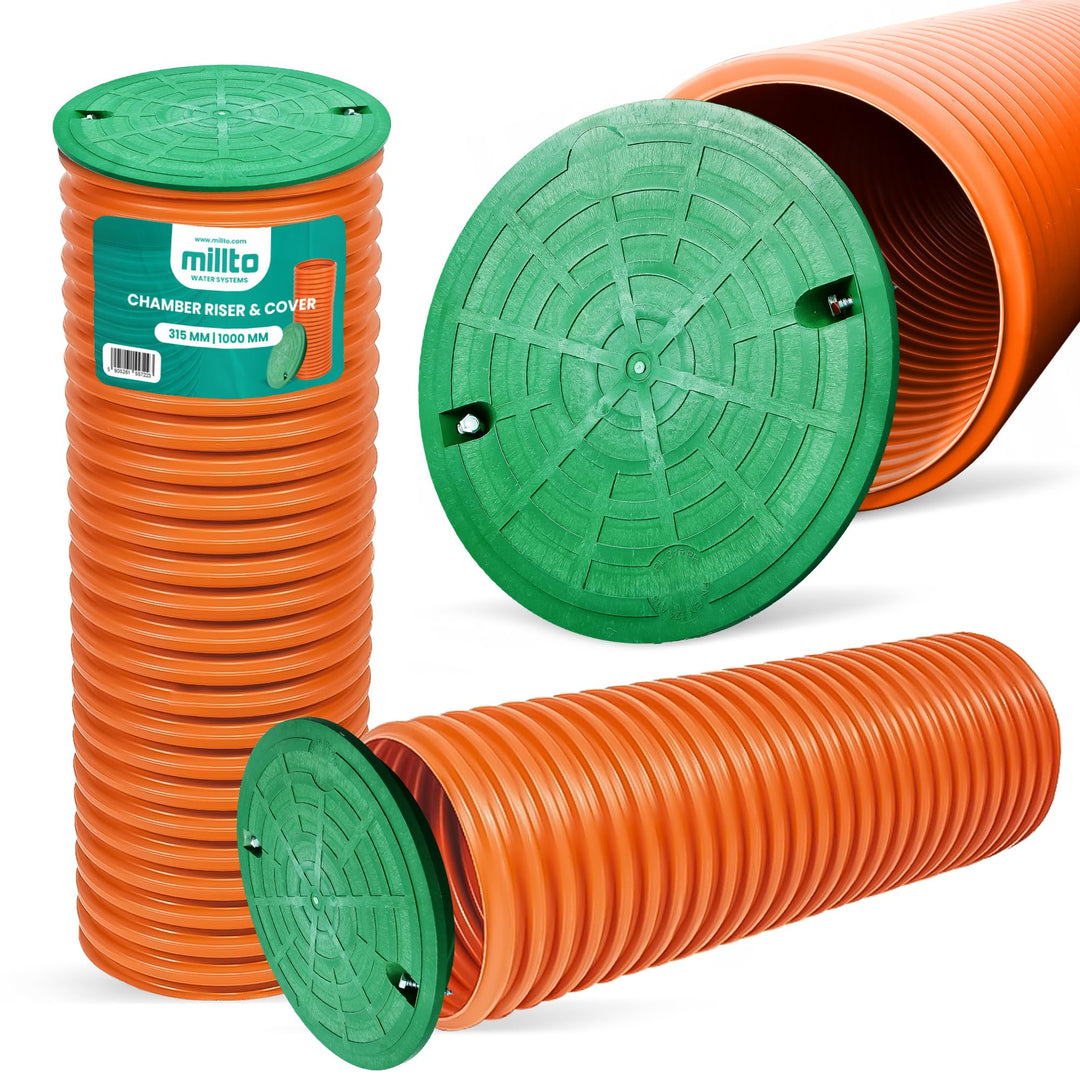 Millto™ Steigrohr mit Abdeckung Deckel 100cm 315 mm Schachtrohr Wellrohr Kanalschacht Kanalrohr Scha