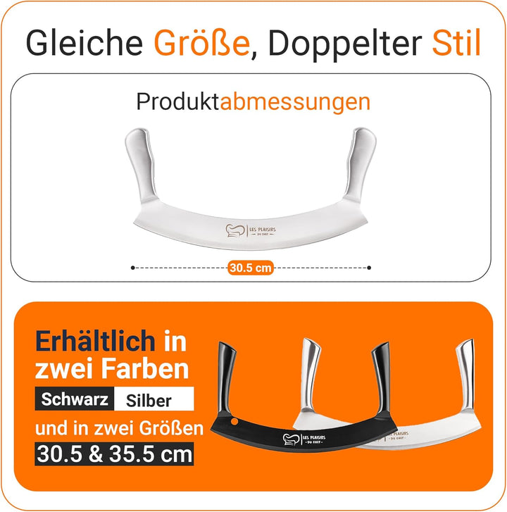 Extra scharfer Pizza Schneider/Pizzaschneider aus Edelstahl | Grosses Wiegemesser 30,5 cm mit Doppel