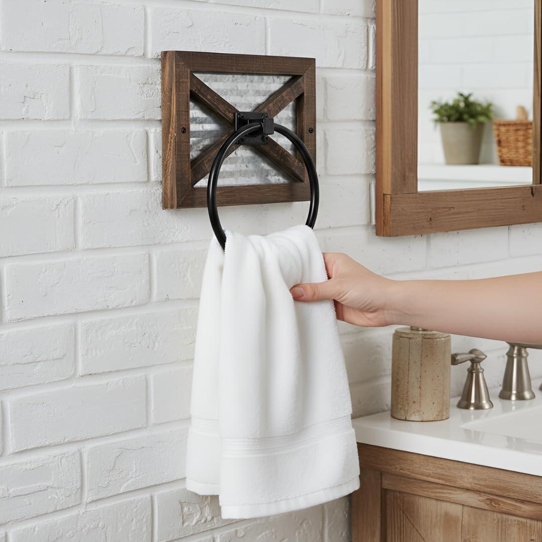 Autumn Alley Farmhouse Toilettenpapierhalter und Handtuchring Set, Wandhalterung, rustikaler Wand-To