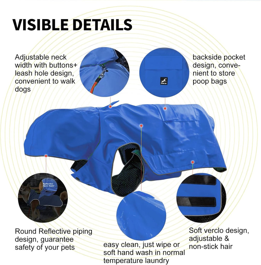 Hunde-Regenmantel, nicht steif, superweich im Griff, reflektierend, verstellbar, leicht zu tragen, L