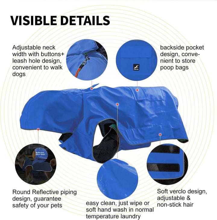 Hunde-Regenmantel, nicht steif, superweich im Griff, reflektierend, verstellbar, leicht zu tragen, L