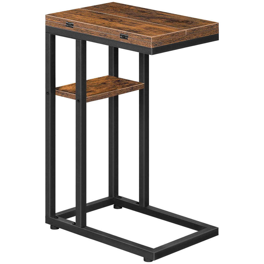 HOOBRO C-Form Beistelltisch, Klappbarer Sofatisch, Couchtisch, Kaffeetisch Snacktisch mit Lagerregal