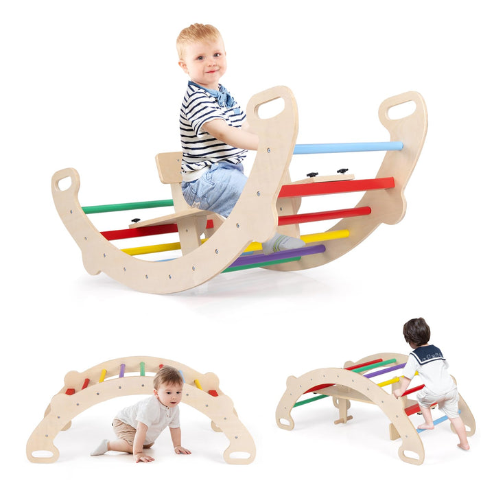 COSTWAY Kletterbogen, mit abnehmbarem Sitz, 4 in 1 Klettergerüst Indoor zum Wippen, Schaukeln, Klett