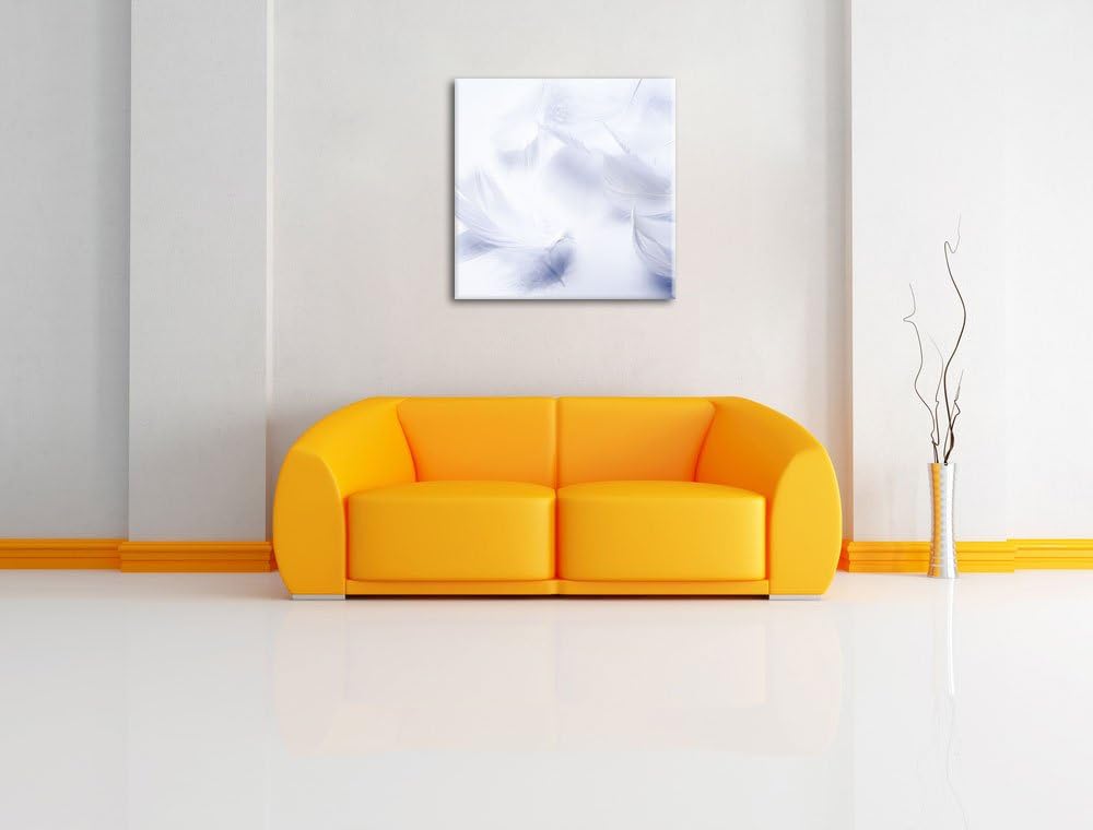 Pixxprint Weisse Feder auf schwarzem Stein als Leinwandbild | Grösse: 70x70 cm | Wandbild | Kunstdru
