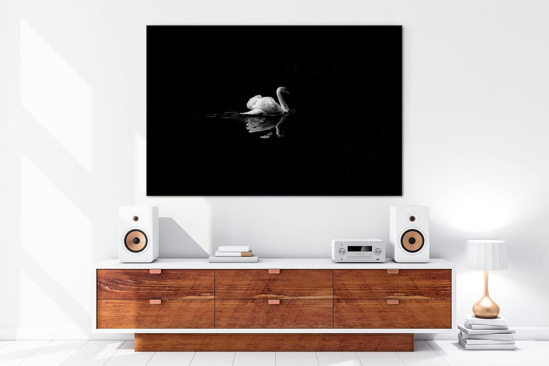 deyoli Dark einsamer Schwan Format:75x50 cm als Leinwandbild, Motiv fertig gerahmt auf Echtholzrahme
