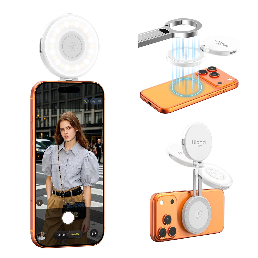 ULANZI LM21 Magnetische Selfie Licht, Selfie Ringlicht für iPhones, Handy Ringlicht mit 3 Farbtemper