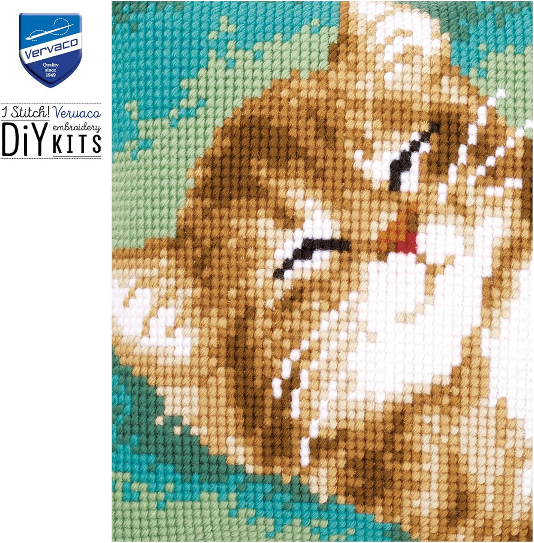 Vervaco Kreuzstichkissen Katze Kreuzstickpackung vorgedruckt, Aida, weiss, 40 x 40 x 0,3 cm
