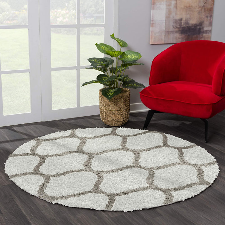 SANAT Madrid Shaggy Teppich Rund - Hochflor Teppiche für Wohnzimmer, Schlafzimmer, Küche - Morocco C