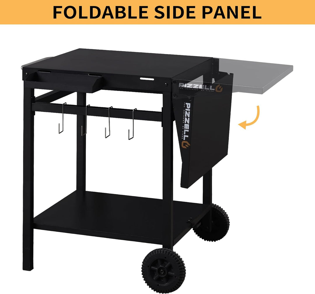 PIZZELLO Outdoor Grill Esswagen Beweglicher Pizzaofen Trolley BBQ Ständer Doppelregal Outdoor Workta