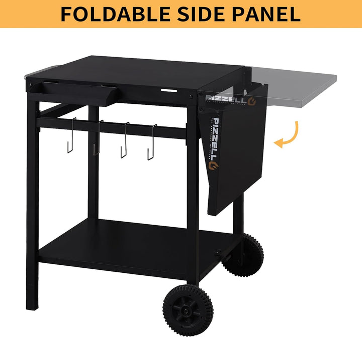 PIZZELLO Outdoor Grill Esswagen Beweglicher Pizzaofen Trolley BBQ Ständer Doppelregal Outdoor Workta