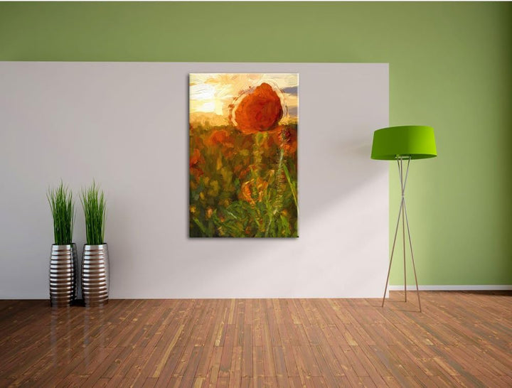 Pixxprint Mohnfeld Kunst / 100x70cm Leinwandbild bespannt auf Holzrahmen/Wandbild Kunstdruck Dekorat