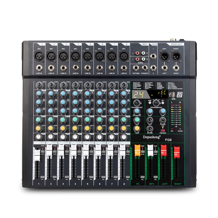 Depusheng FG8 Professioneller 8-Kanal-Audio-Mixer für Computeraufnahmen, Sound-Controller-Schnittste