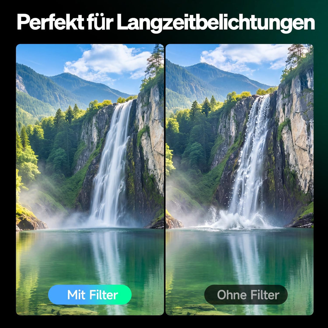 Rollei Variabler ND Filter, F:X Pro Variabler Rundfilter - ND8 bis ND 512 aus Gorilla® Glas mit 3-9