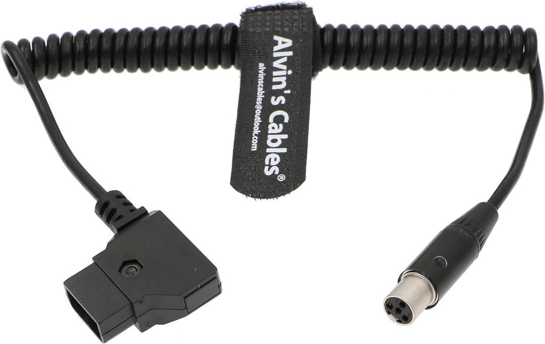 Alvin's Cables Mini XLR 4 Pin Buchse auf D-Tap Coiled Stromkabel für ARRI RED Kameras 12V TVlogic Mo
