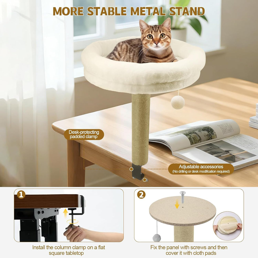 Katze Bett für Dest, Katzes Schreibtisch Bett mit Scritching Post, Platzsparende Katze Möbel, Perch