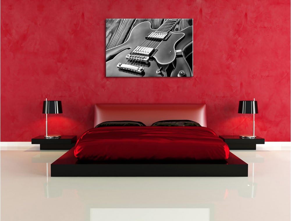 Monocrome, E-Gitarre, Format: 100x70 auf Leinwand, XXL riesige Bilder fertig gerahmt mit Keilrahmen,