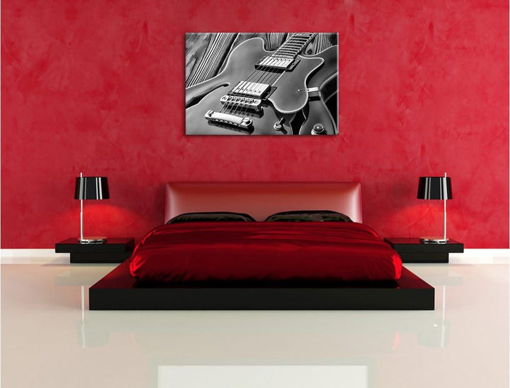 Monocrome, E-Gitarre, Format: 100x70 auf Leinwand, XXL riesige Bilder fertig gerahmt mit Keilrahmen,