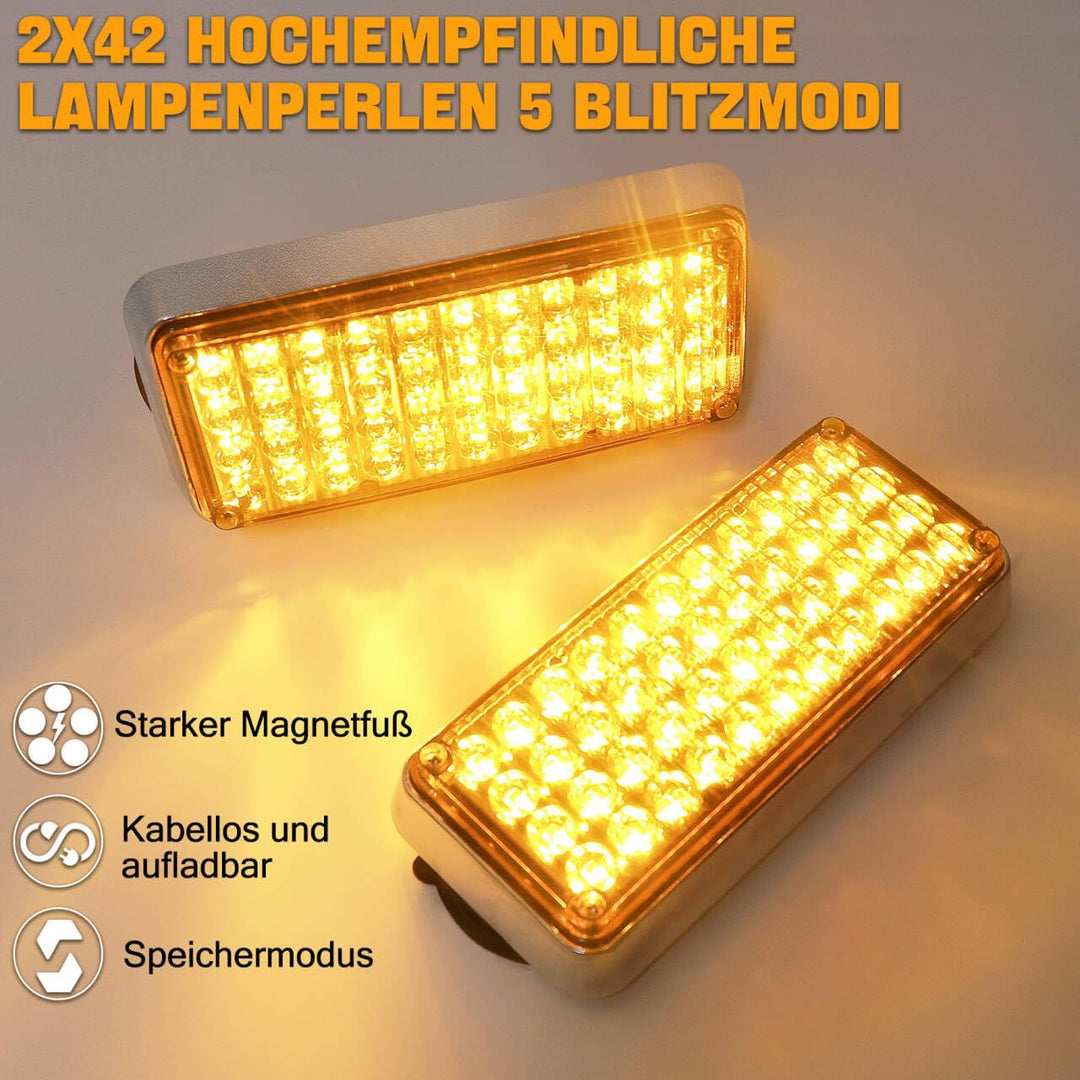Drahtlose Warnleuchte Blinklicht - 2x42 Magnetische 5 Stroboskop-Modi Blitzleuchte für Truck Traktor