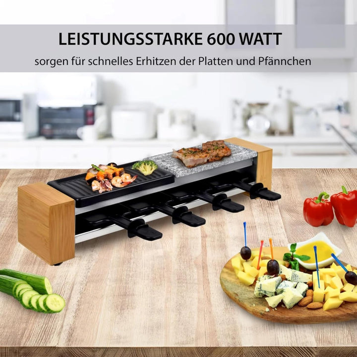 Syntrox Germany Raclette Grill für 4 Personen Olert, Mini Set mit 3 Wechselplatten (heissem Stein, G