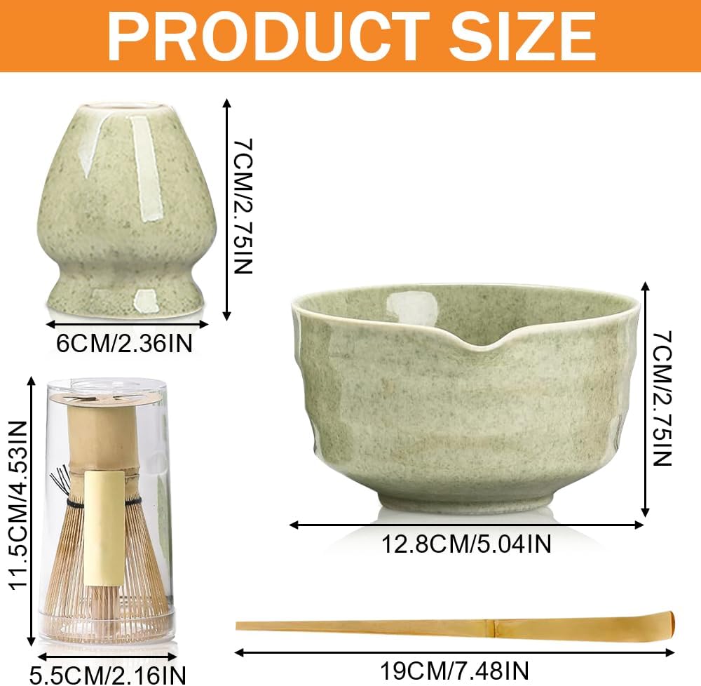 Matcha Set Grün,Macha Tea Set mit MatchaSchale Löffel Sieb Whisk Besen und Matcha Besen Halter,Cerem