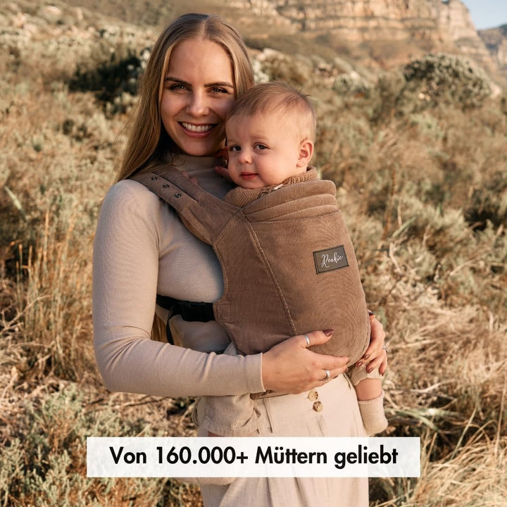 Rookie Babytrage ab Geburt - Ergonomisch, Bequem, Bio-Stoffe - Premium Elite Design - Baby Trage sch