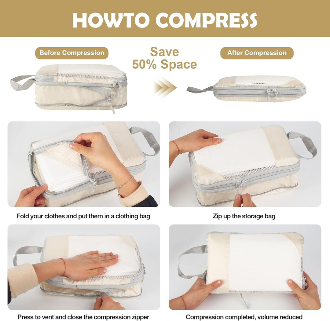 8 Stück Koffer Organizer Set,Multifunktionale Packing Cubes, Doppelreissverschluss-Design Wasserdich