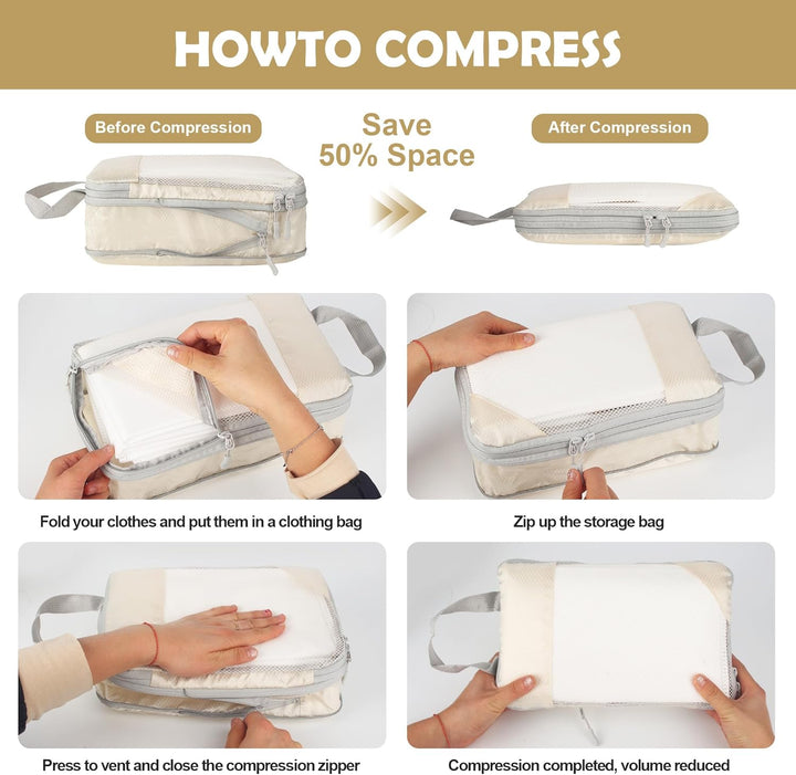 8 Stück Koffer Organizer Set,Multifunktionale Packing Cubes, Doppelreissverschluss-Design Wasserdich
