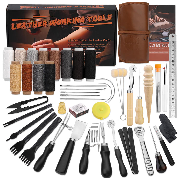 Benlay Leder Arbeitsgeräte, Praktisches Leder Werkzeug Kit mit Beveler Groover Stitching Punch Faden